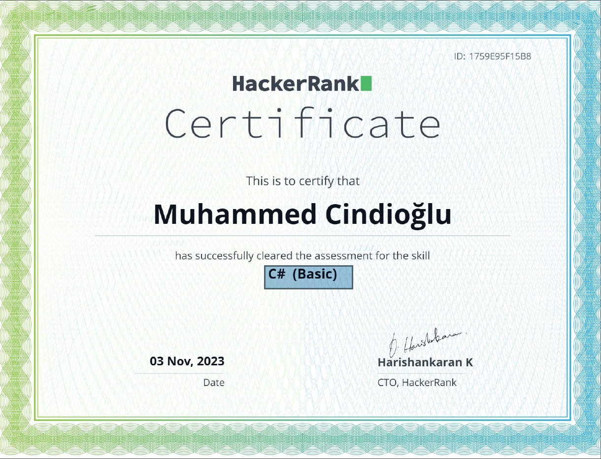 Certifications - Muhammed CİNDİOĞLU